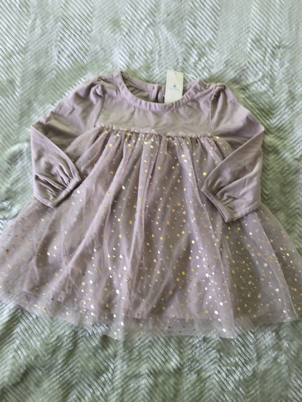 Kids Sparkle Tulle 2 Pc Dress - Dusty Lavender with Gold Stars